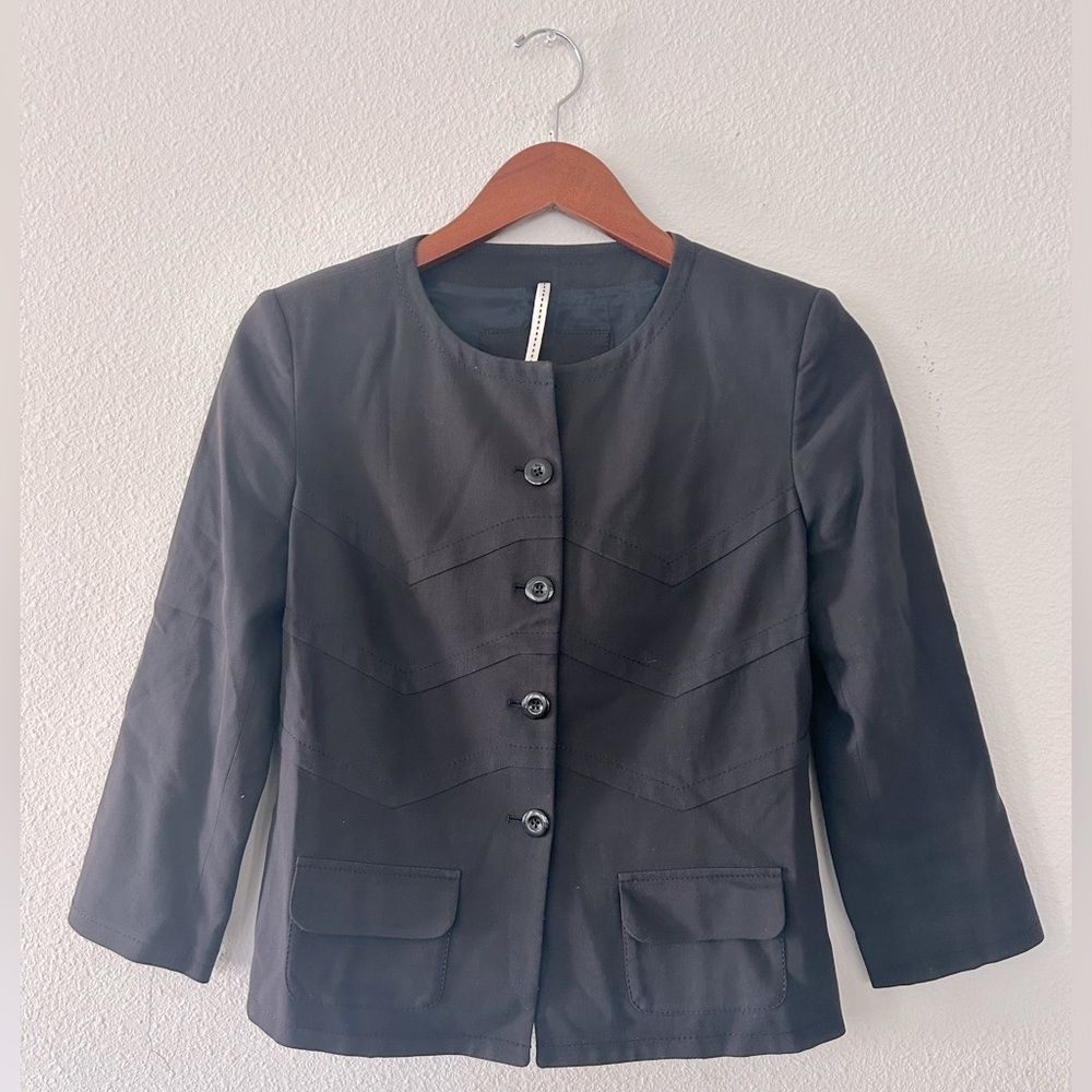 Piazza Sempione Vintage Black Chevron Stitching Cropped Blazer Size 42 Medium 10